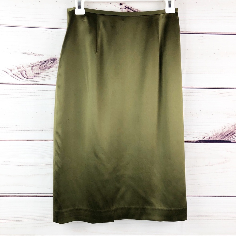 Sk65 Lillie Rubin Silk Olive Green Pencil Skirt